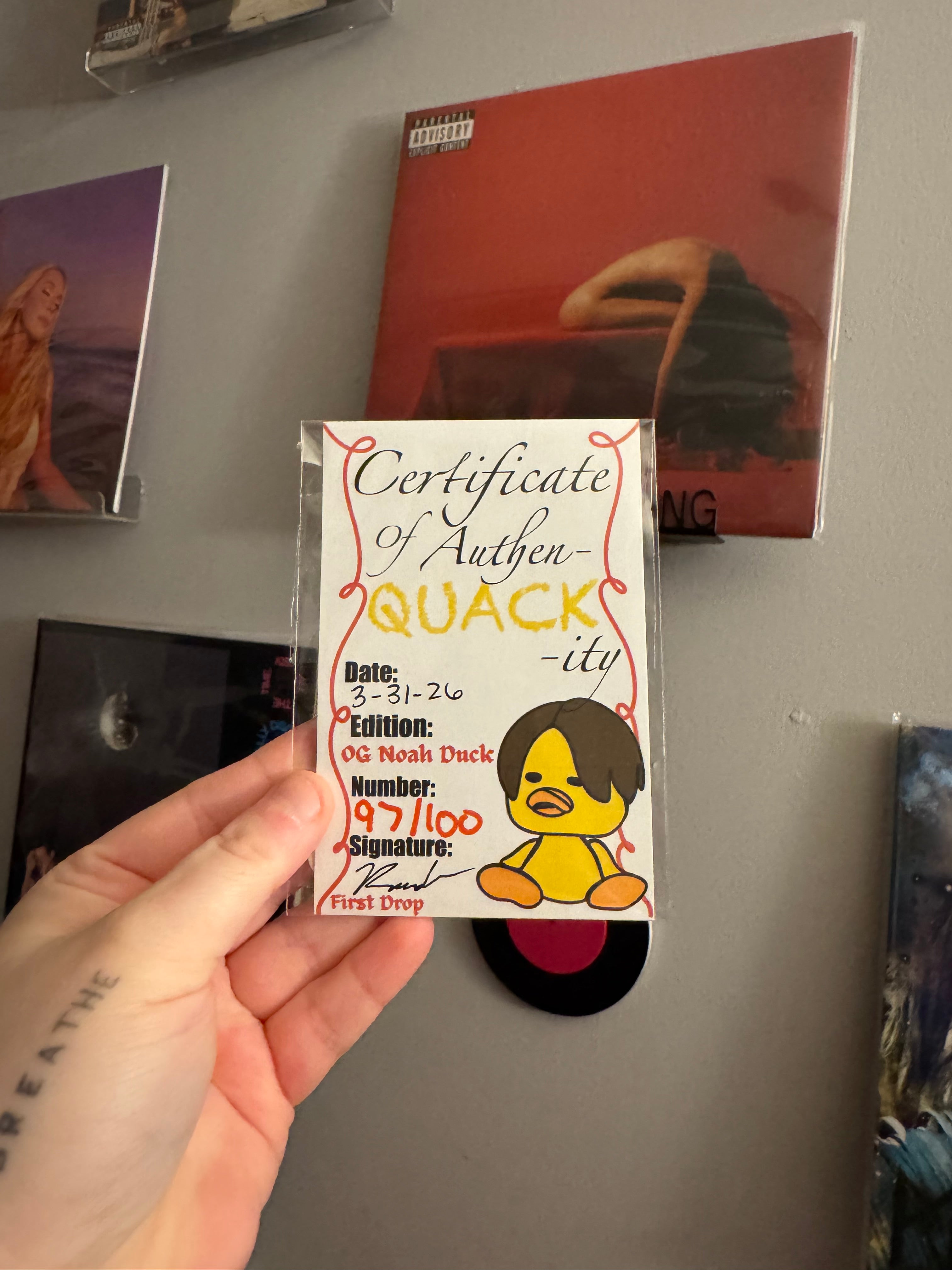 Numbered Duck vinyl record topper