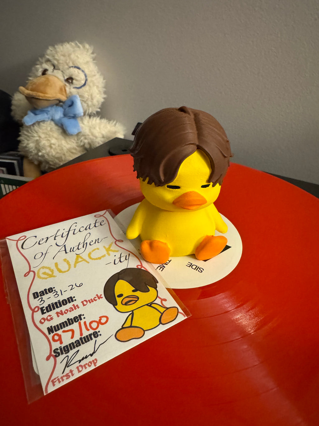 Numbered Duck vinyl record topper